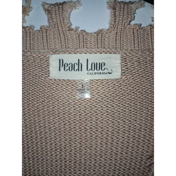 A Peach Love California Junior's Sweater Raggedy Distressed Striped Grungy L - Picture 4 of 11